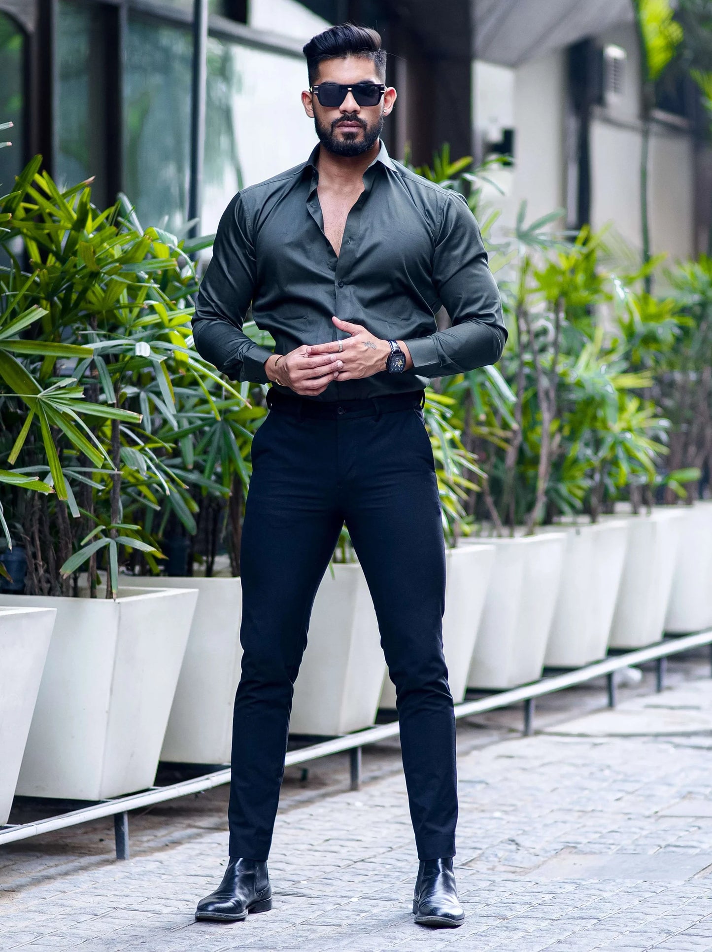IMPORTED DARK GREEN LYCRA SHIRT