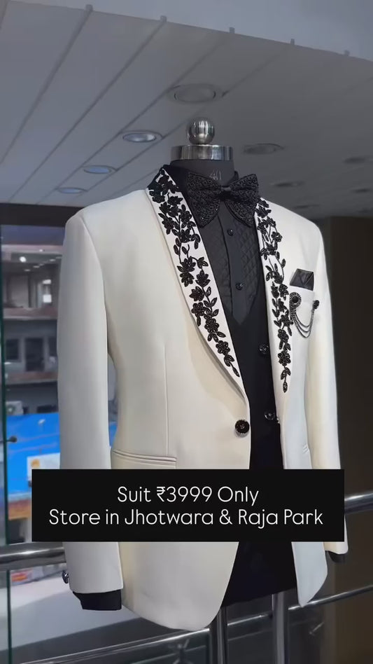 White tuxedo with handwork lapel
