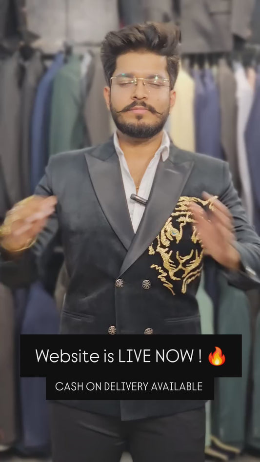 Black double breasted with handwork lion