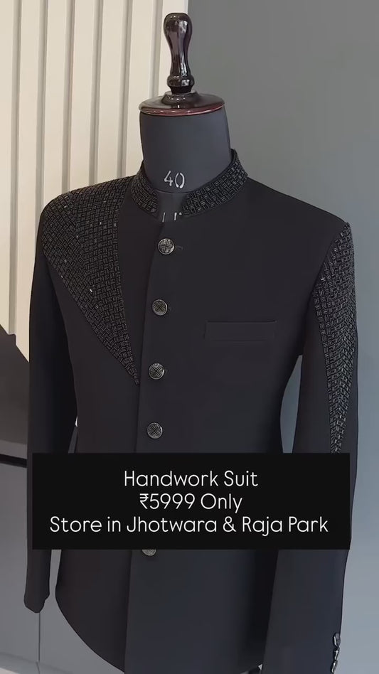 Black Bandhgala With Handwork