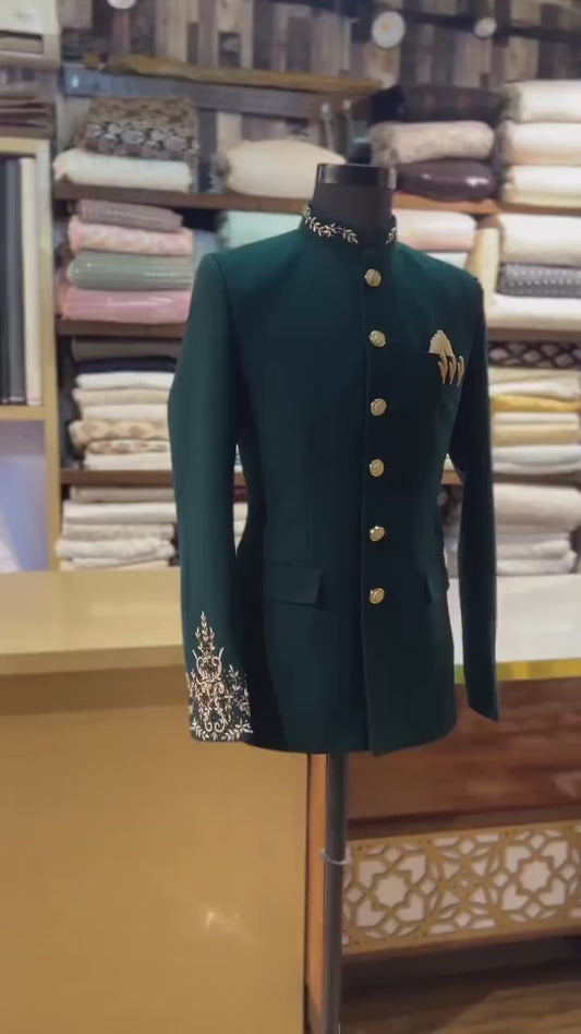 Dark Green Bandhgala With Handwork