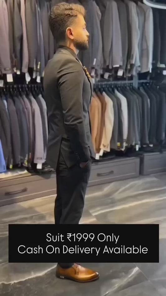MEN'S DARK GREY SUIT WITH BROWN WAISTCOAT