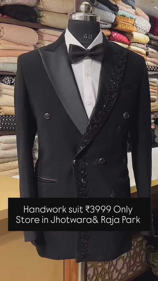 Black Double Breasted Suit With Handwork