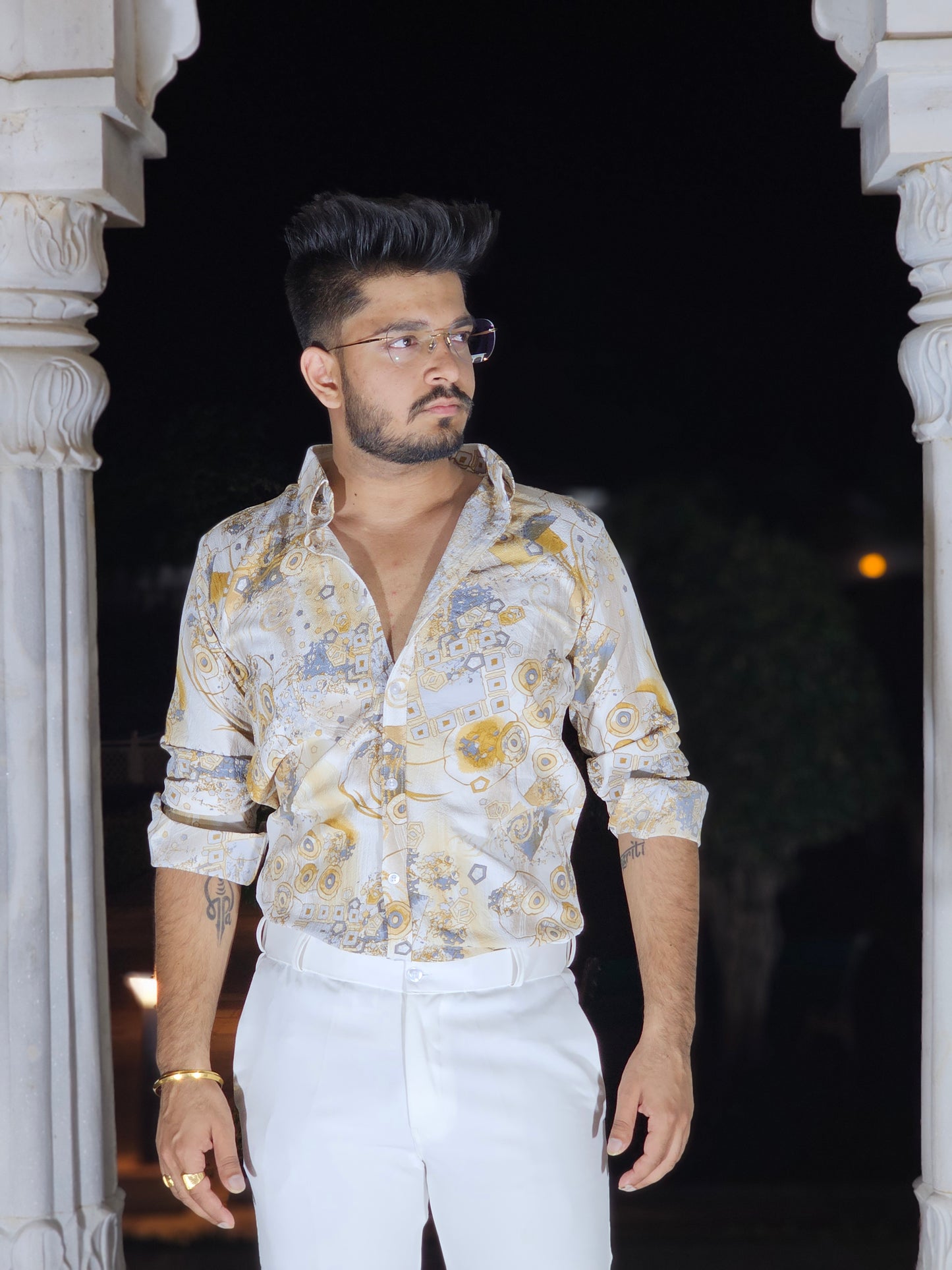 Imported White & Yellow Texture Shirt