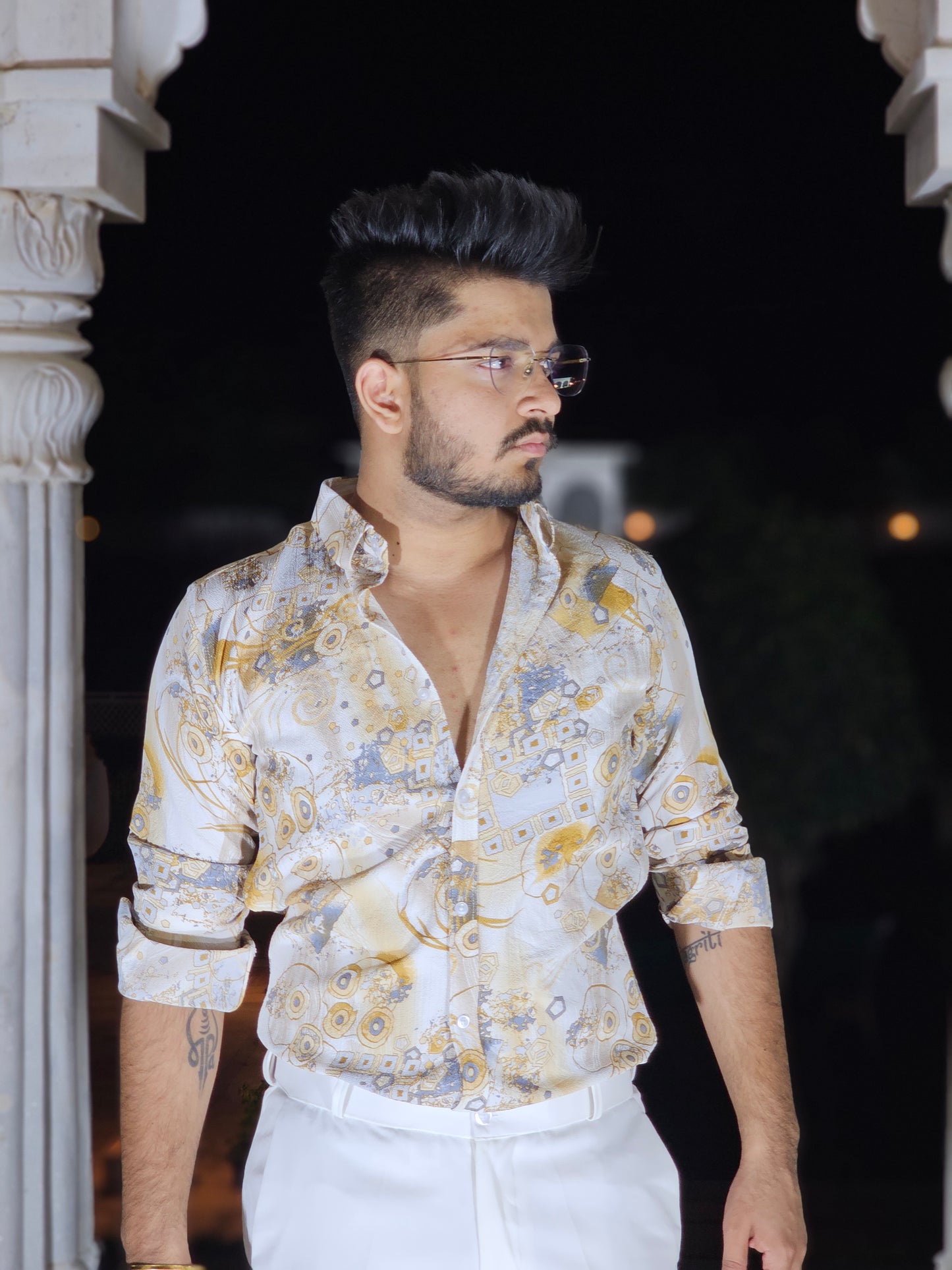 Imported White & Yellow Texture Shirt
