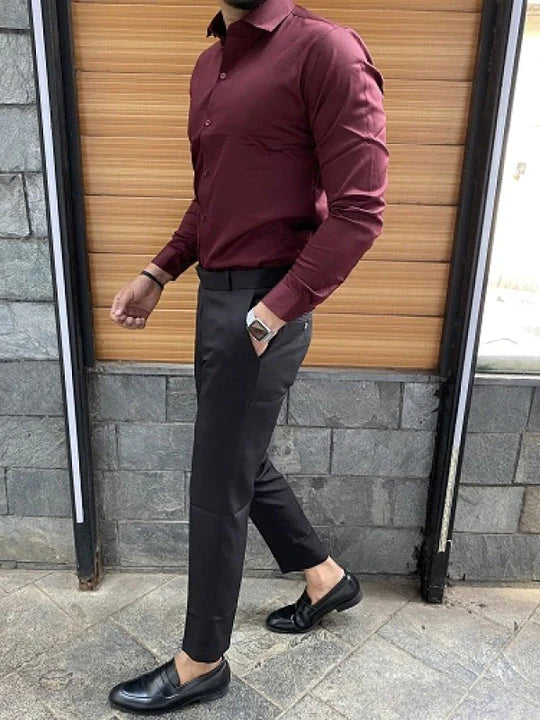 MAROON SHIRT AND BLACK FORMAL WAIST ADJUSTABLE PANT COMBO