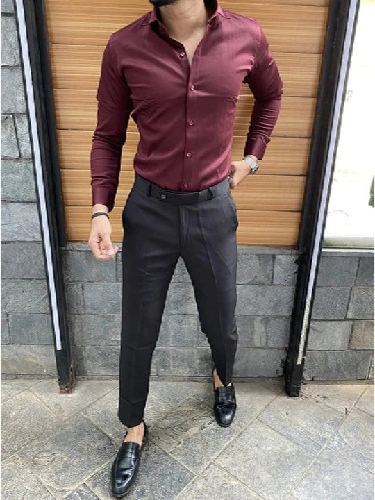 MAROON SHIRT AND BLACK FORMAL WAIST ADJUSTABLE PANT COMBO