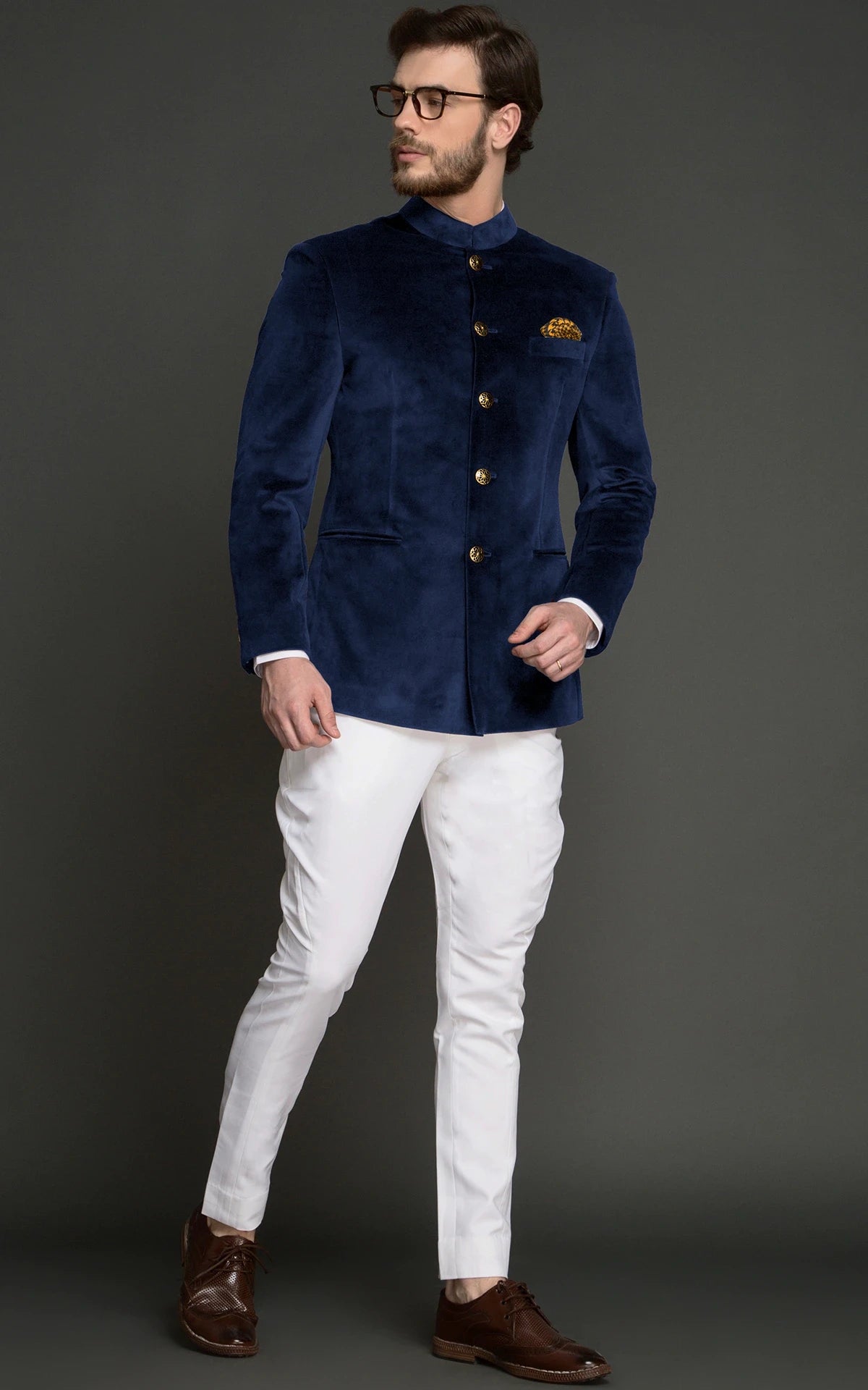 Dark blue Bandhgala Velvet jodhpuri