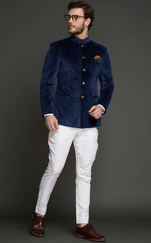 Dark blue Bandhgala Velvet jodhpuri