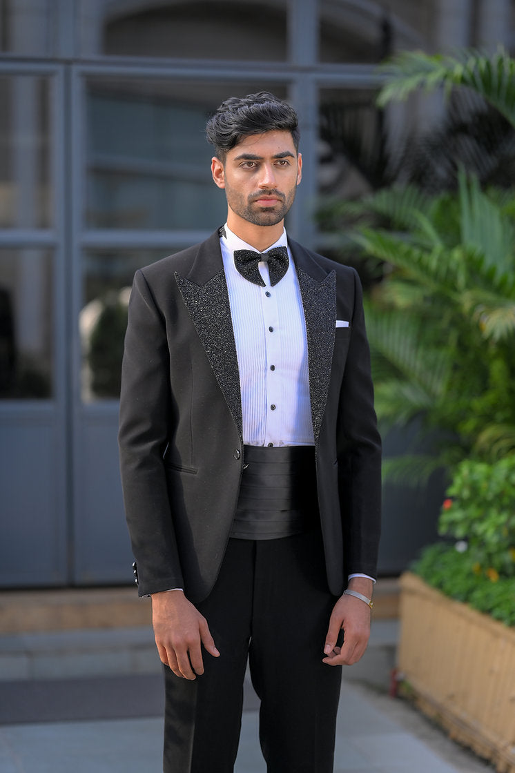 Black tuxedo with handwork lapel