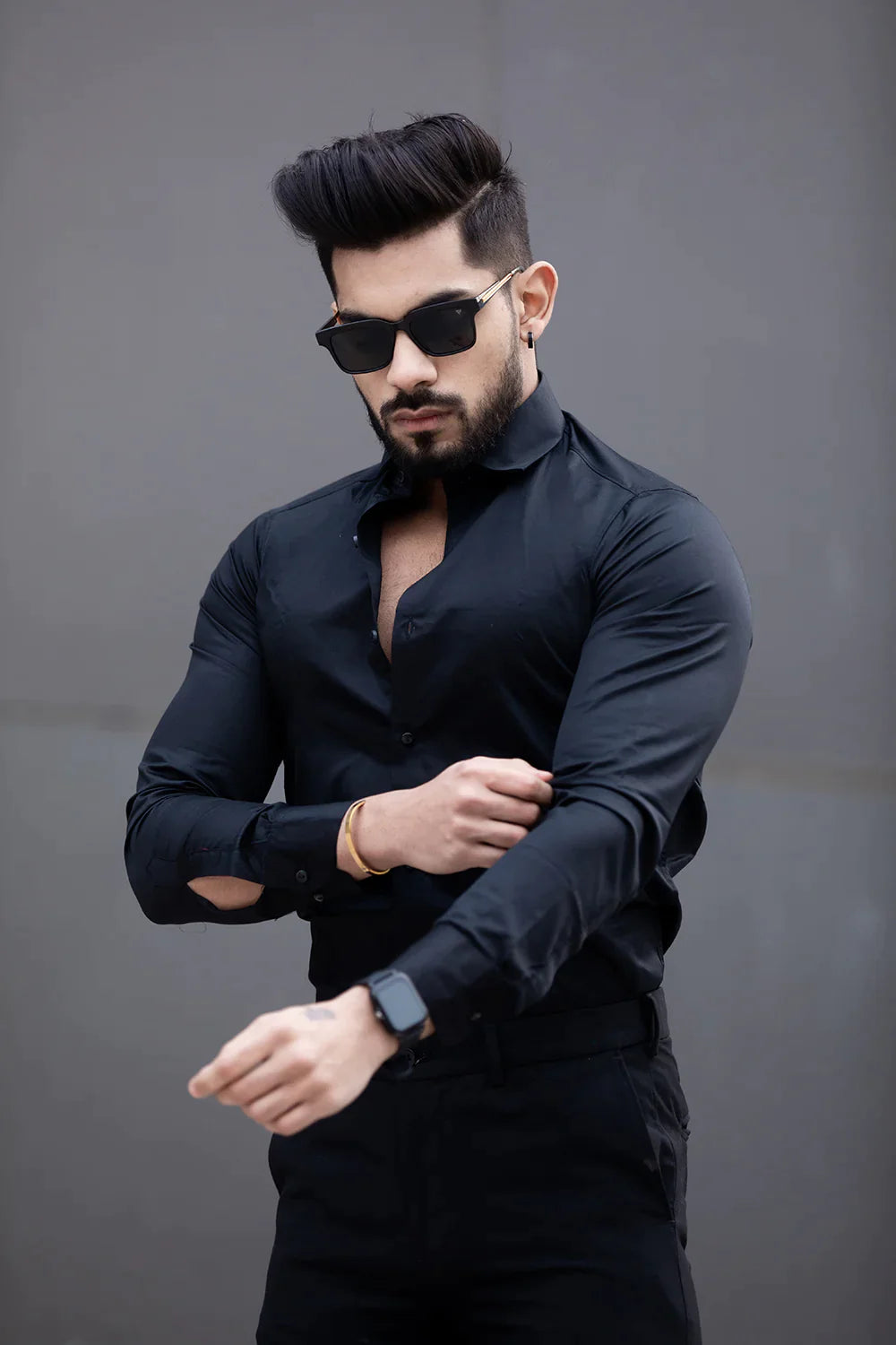 BLACK SATIN SHIRT