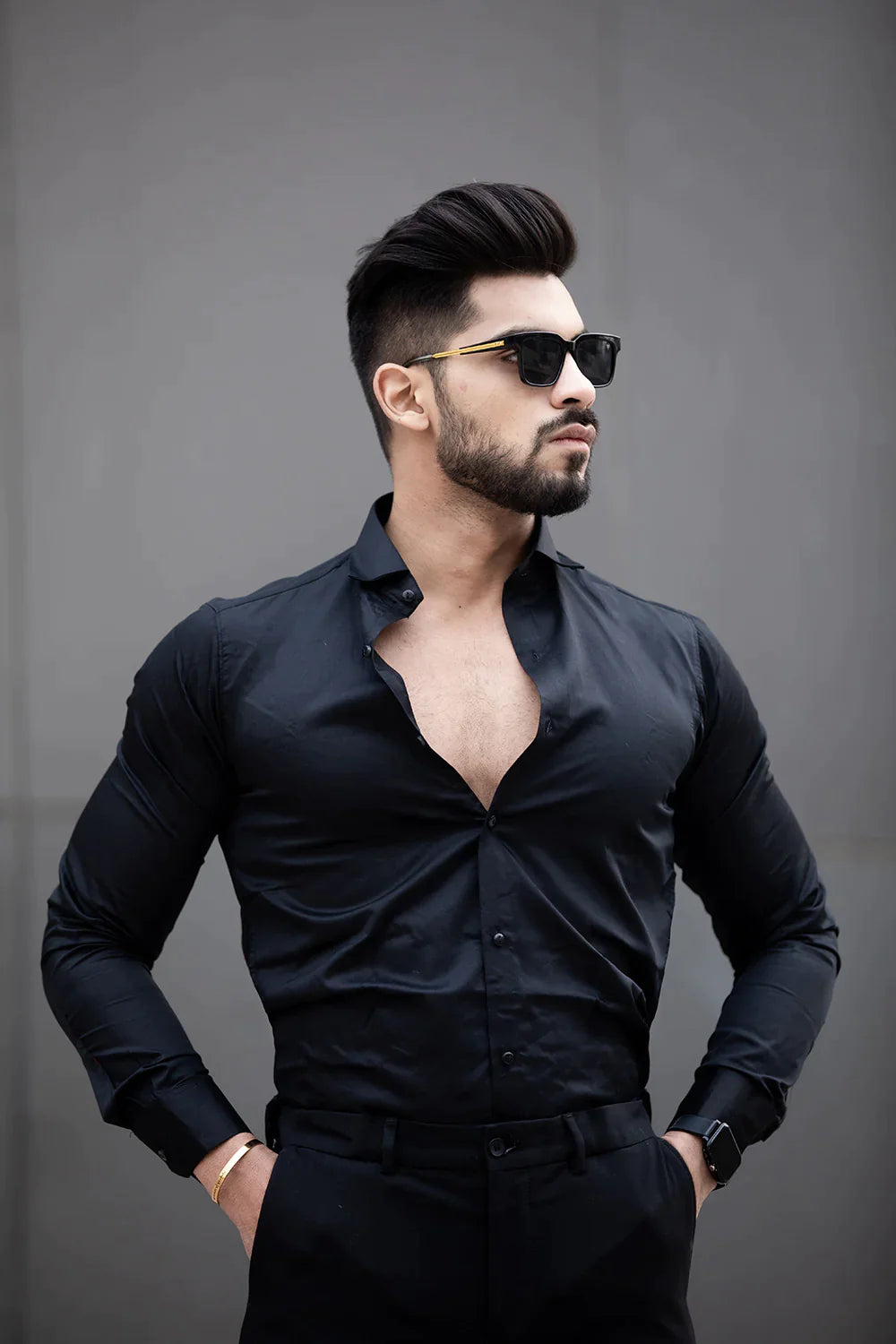 BLACK SATIN SHIRT