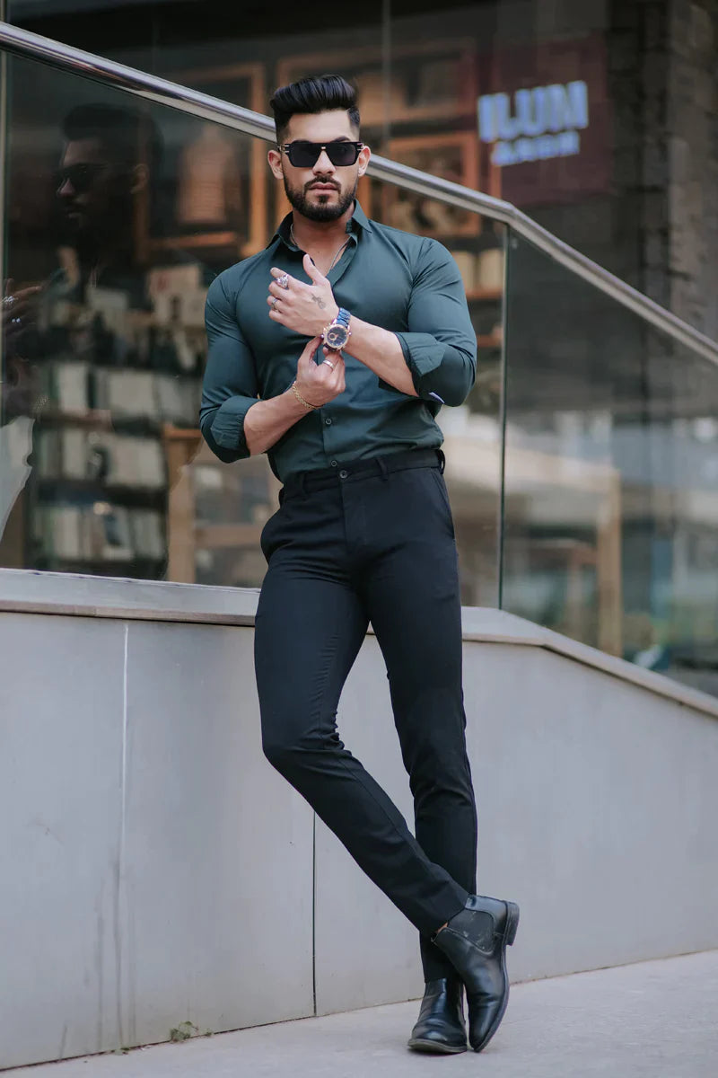 DARK GREEN SATIN SHIRT