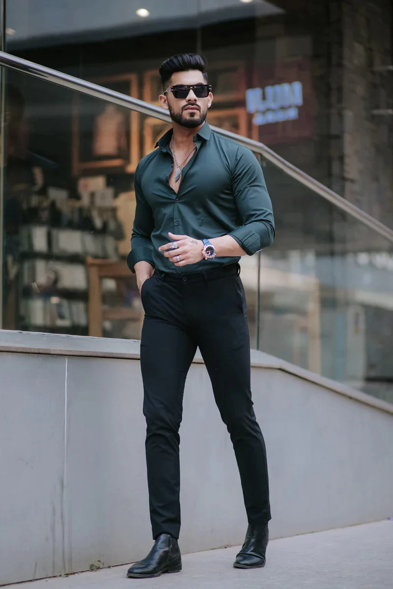 DARK GREEN SATIN SHIRT