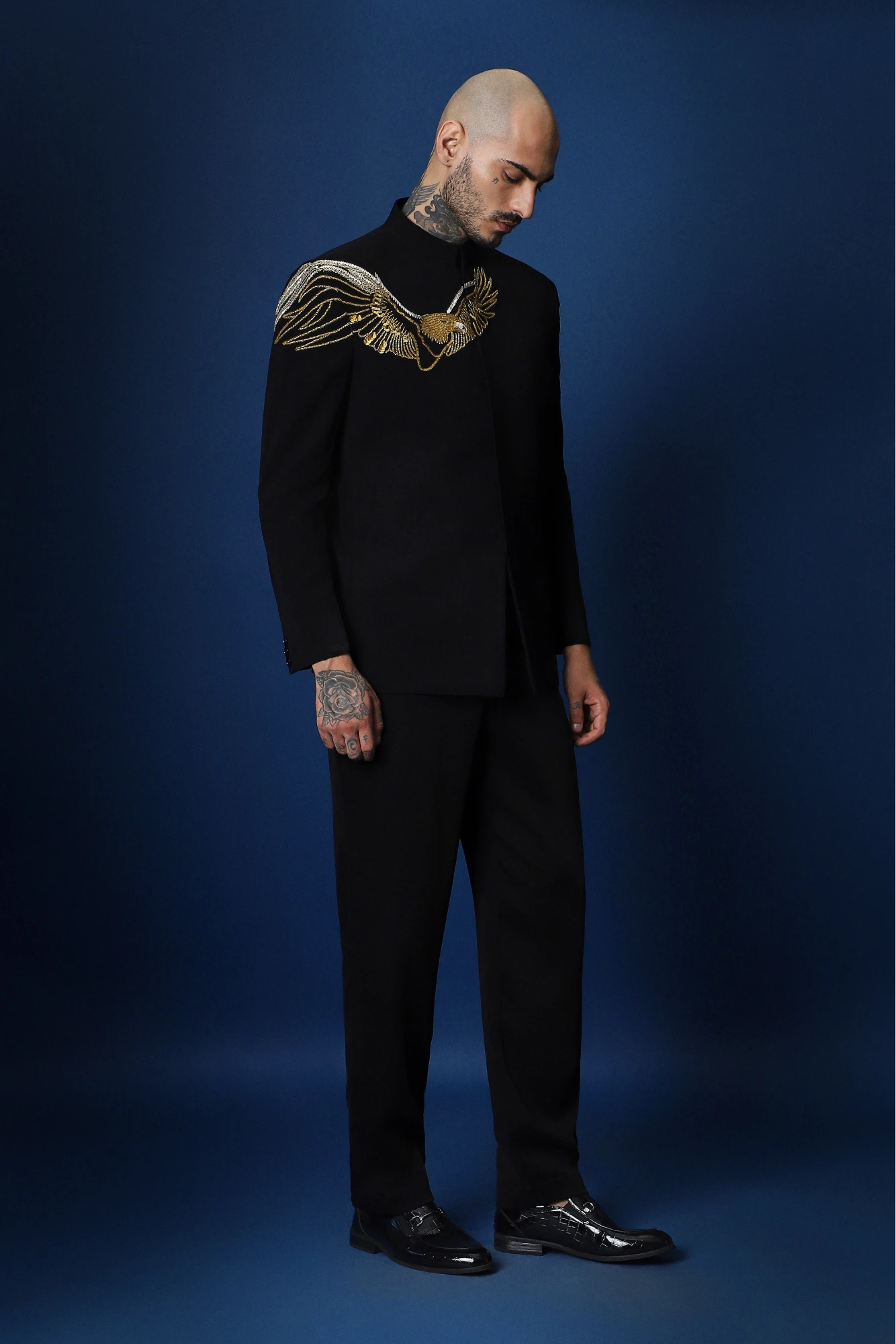 Eagle Hand Embroidered Bandhgala – Black