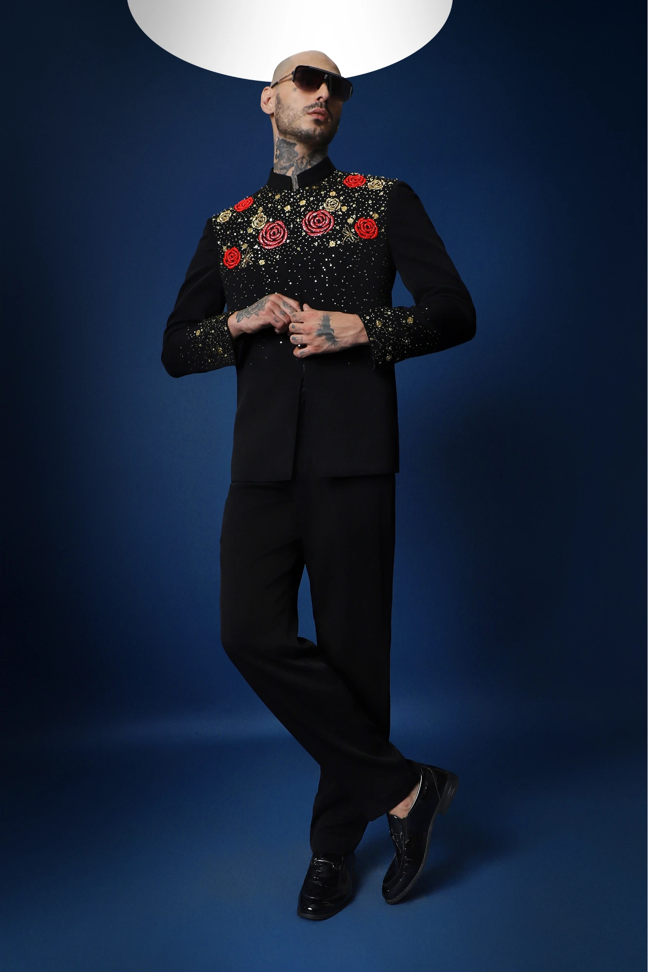 Celestial Rose Hand Embroidered Bandhgala – Black