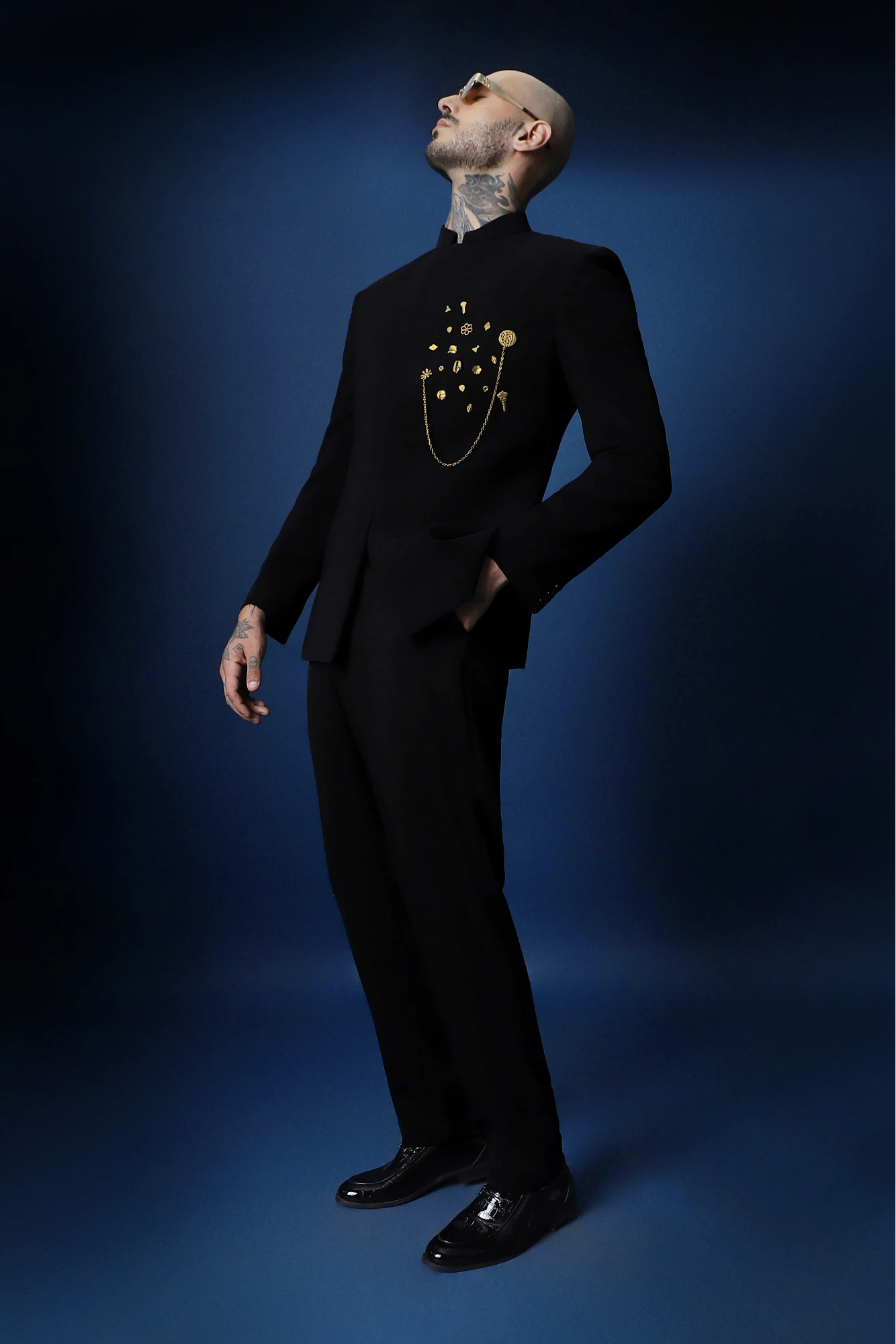 Drizzle Metal Hand Embroidered Bandhgala – Black