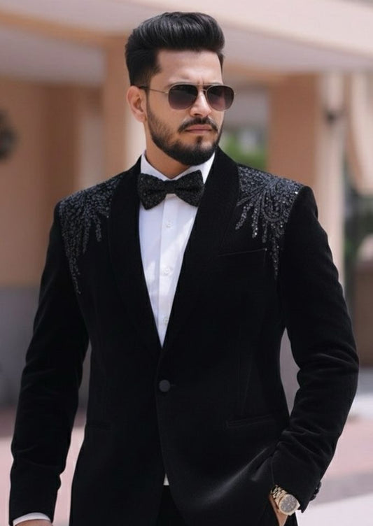 Black suit With Handwork Double Collar