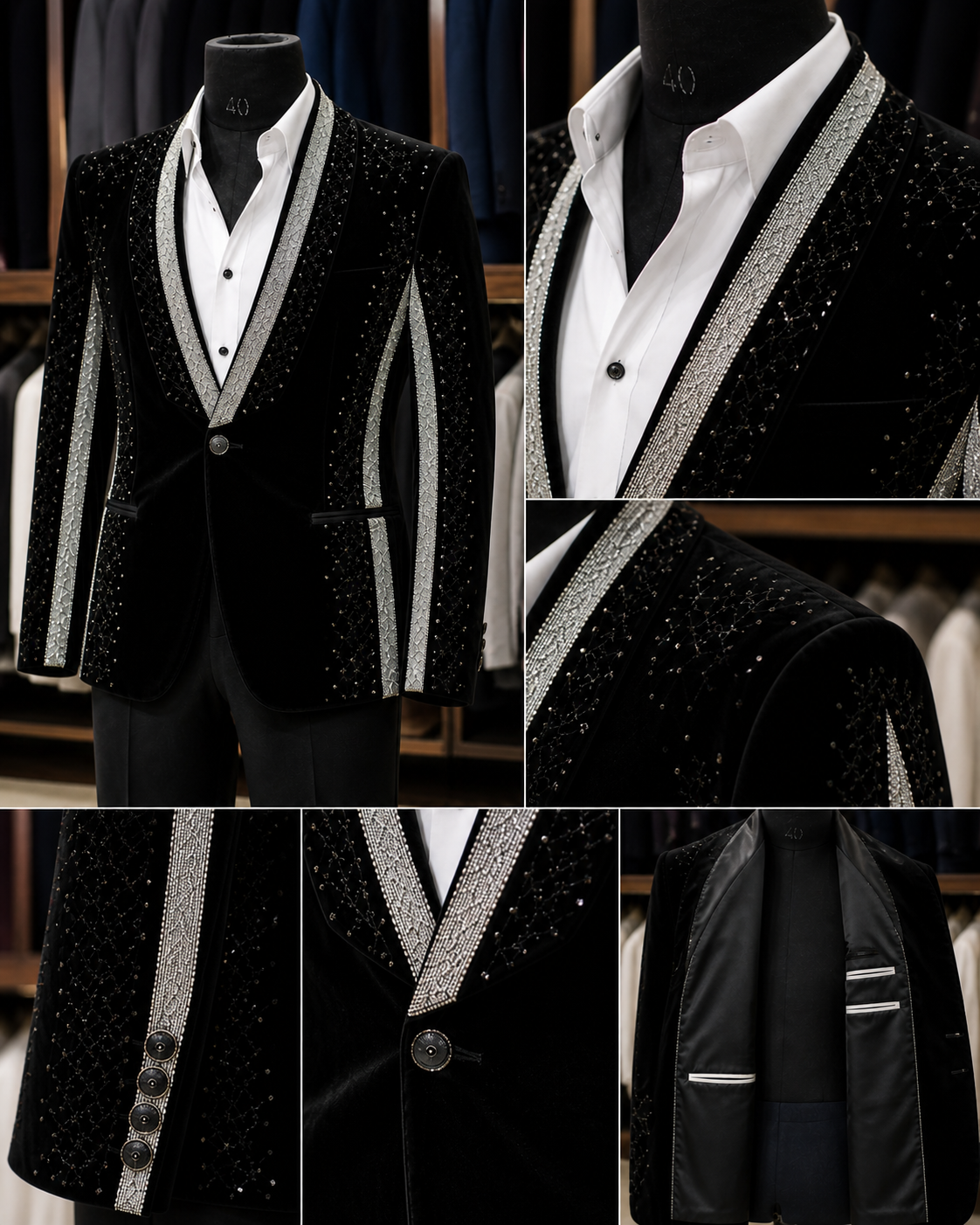 Black velvet handwork tuxedo