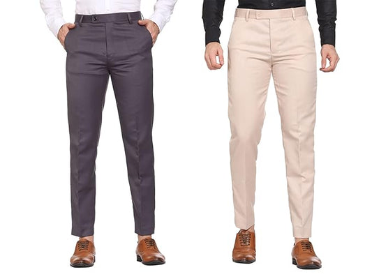 Dark Grey & Cream Formal Pant Combo