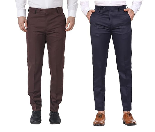 Brown & Dark Blue Formal Pant Combo