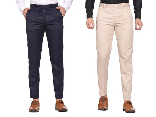 Dark Blue & Cream Formal Pant Combo