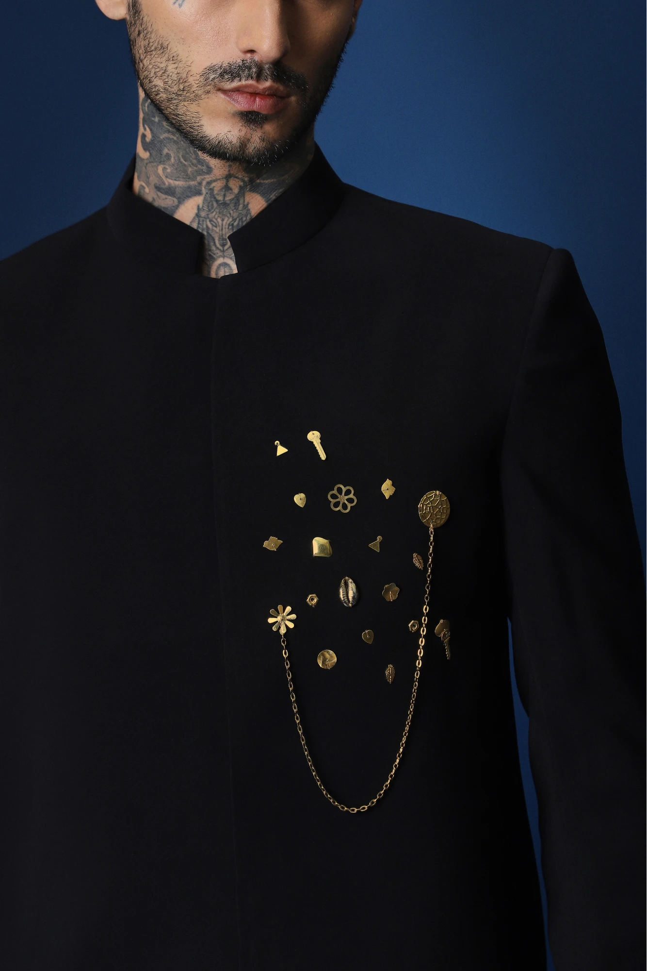 Drizzle Metal Hand Embroidered Bandhgala – Black