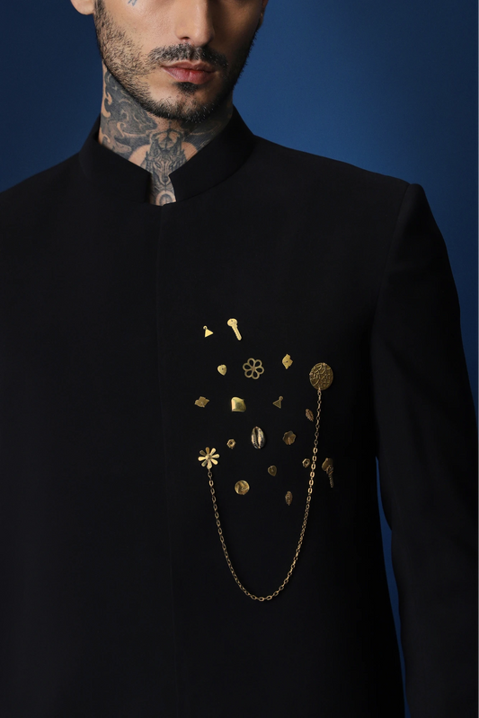Drizzle Metal Hand Embroidered Bandhgala – Black