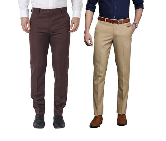 Cream & Dark Brown Formal Pant Combo