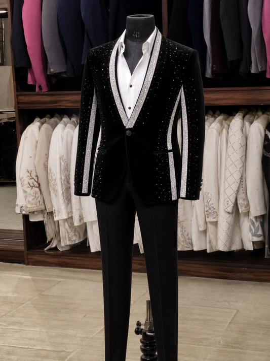 Black velvet handwork tuxedo