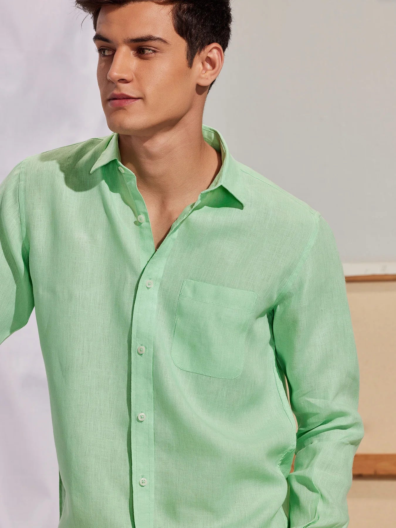 PREMIUM LINEN SHIRT LIGHT GREEN full sleeve