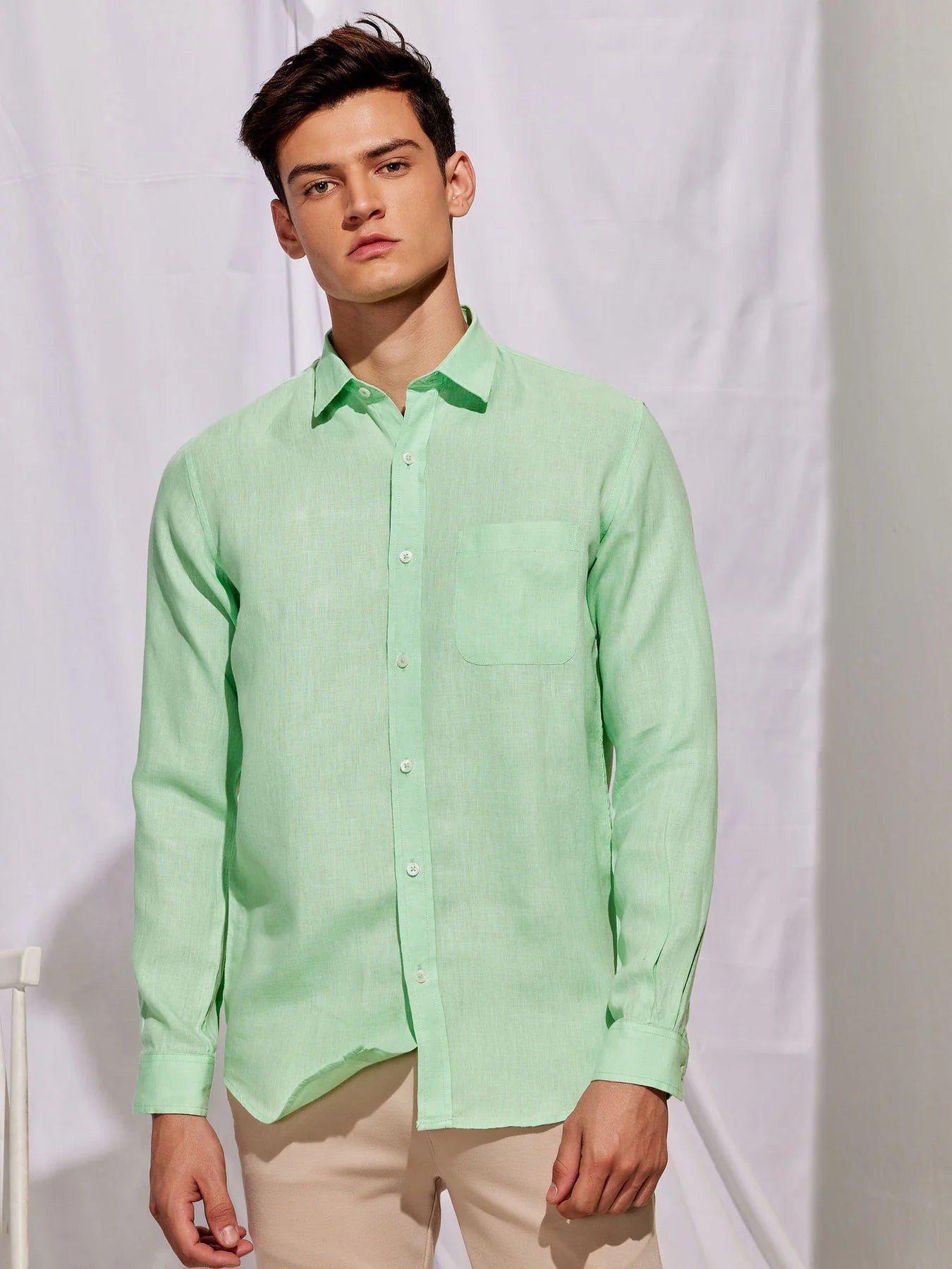 PREMIUM LINEN SHIRT LIGHT GREEN full sleeve