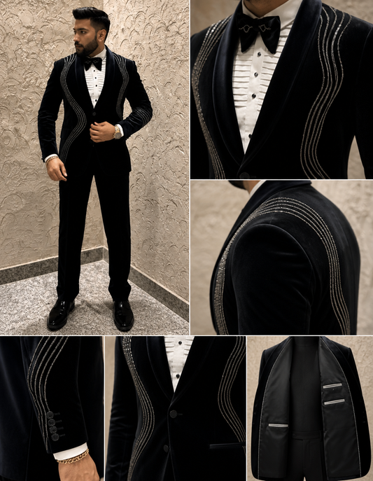 Black velvet handwork tuxedo