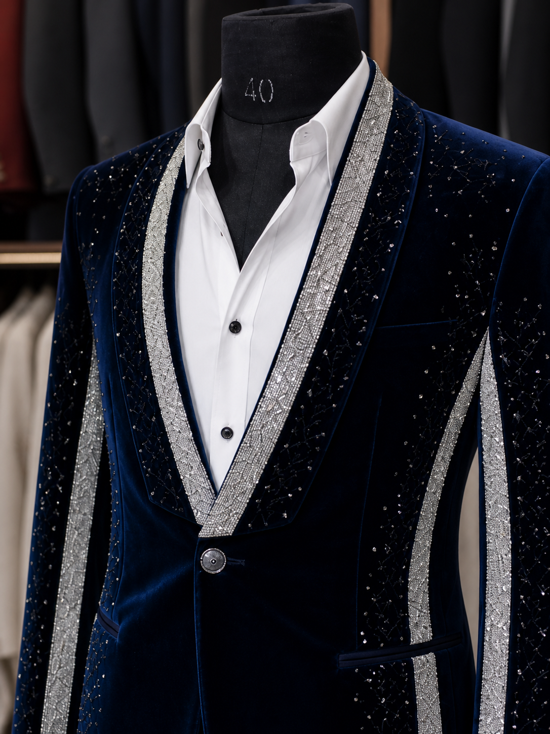 Black velvet handwork tuxedo
