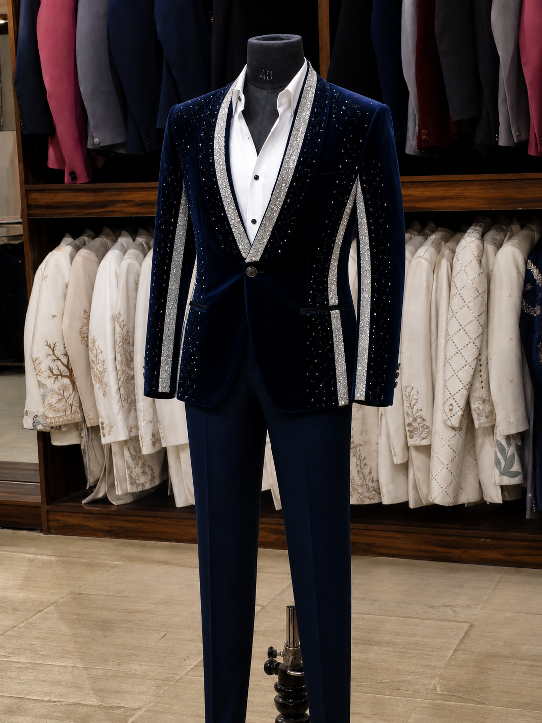Black velvet handwork tuxedo