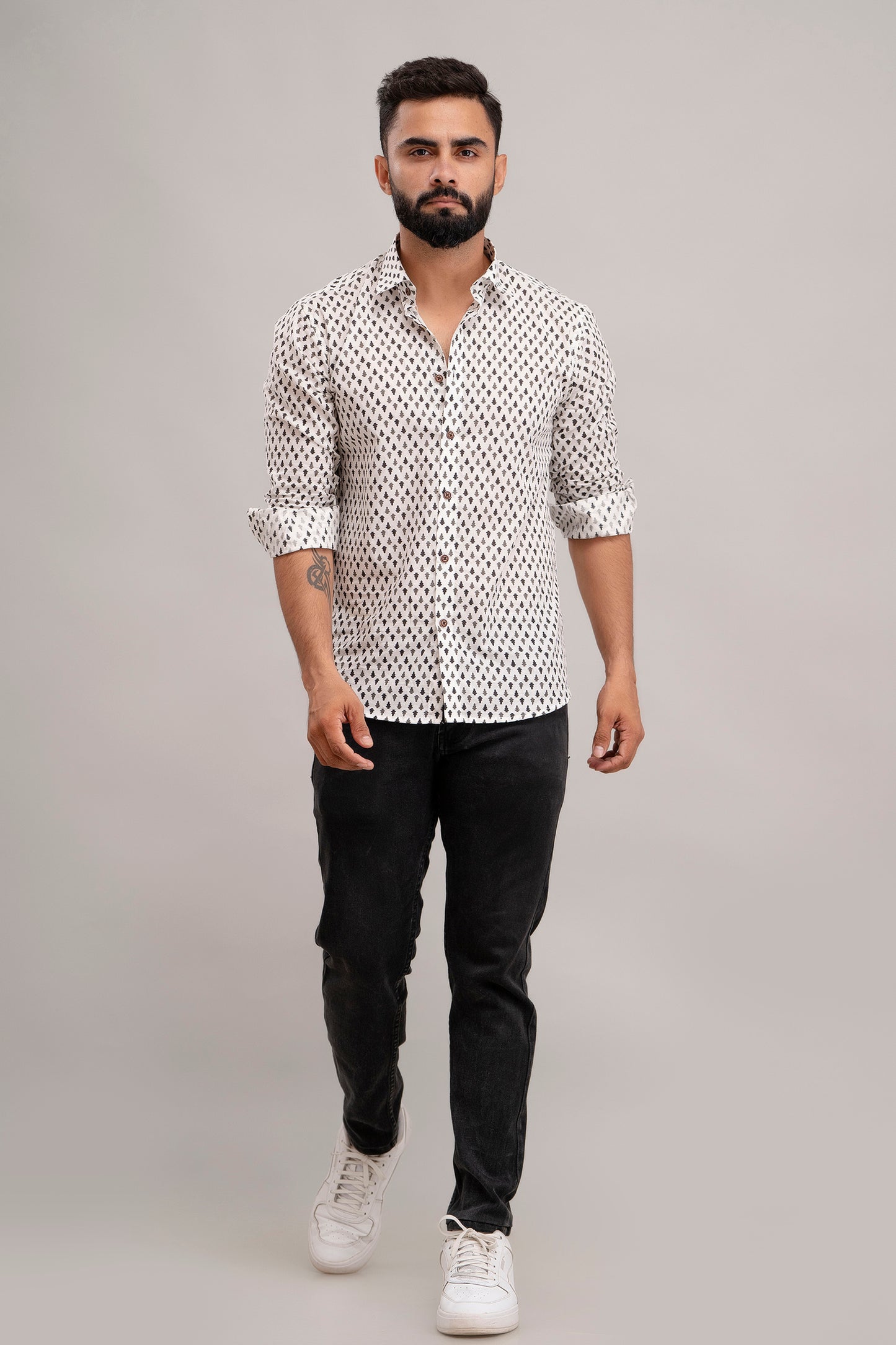 sanganeri print white shirt black print