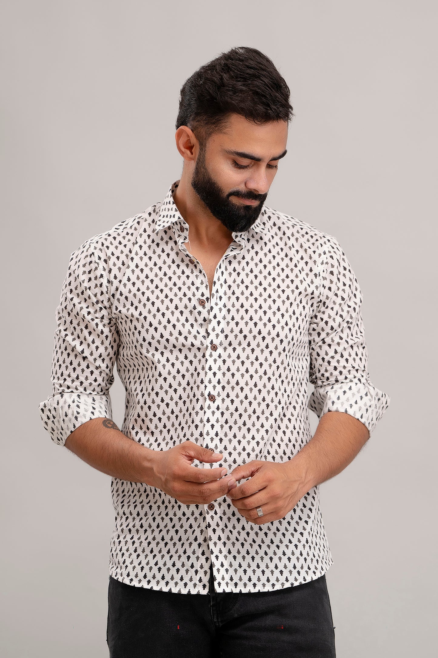 sanganeri print white shirt black print