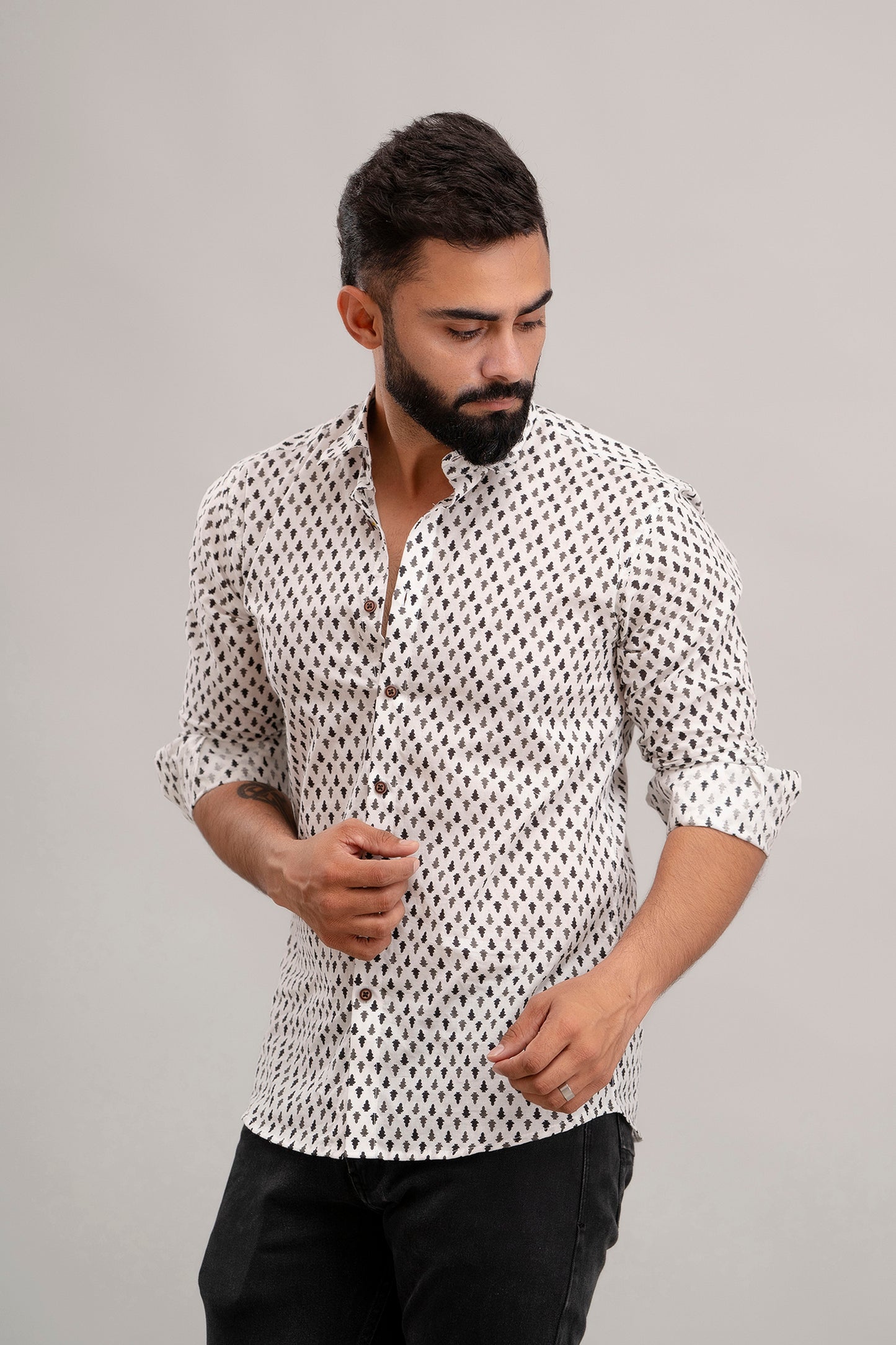sanganeri print white shirt black print