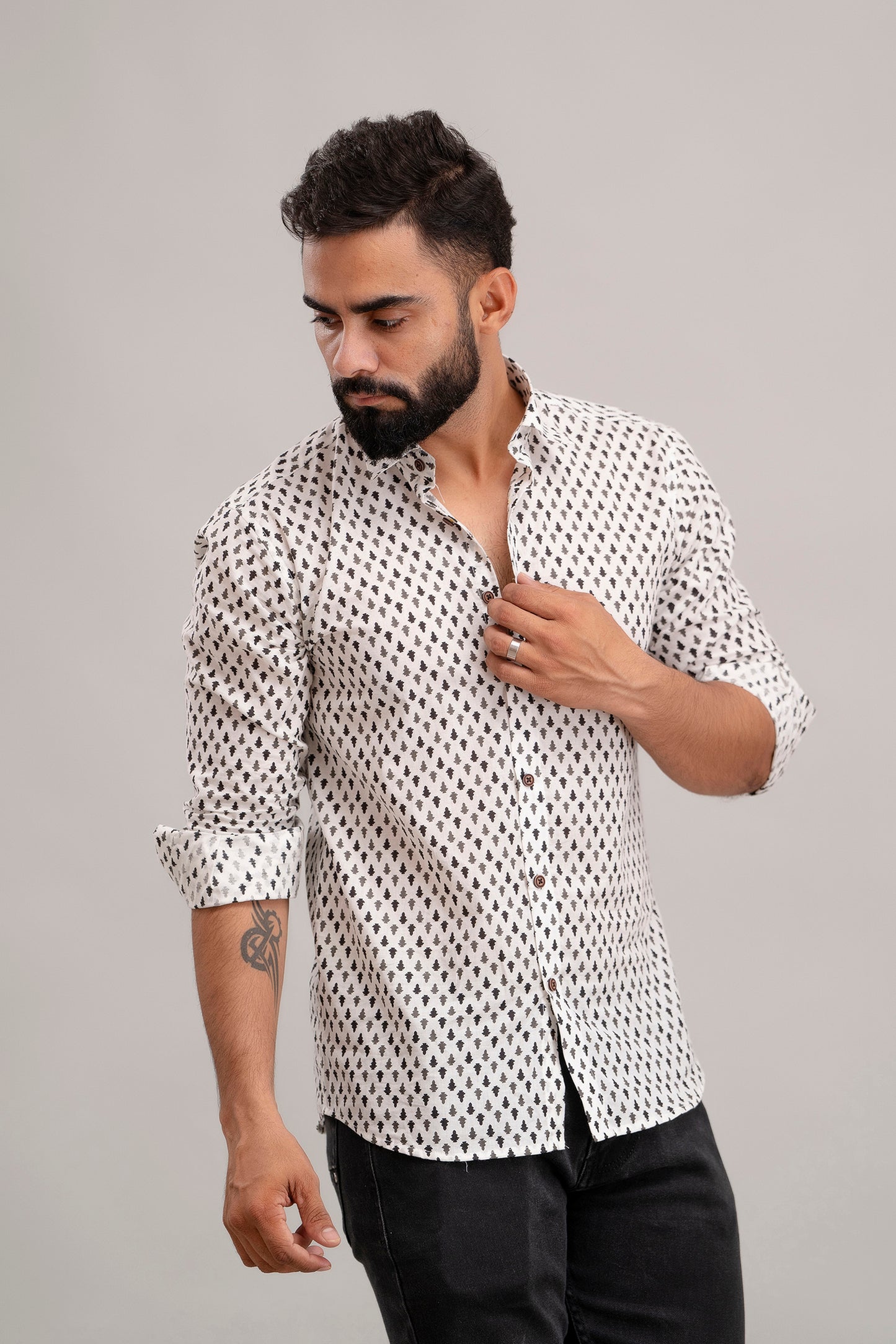 sanganeri print white shirt black print