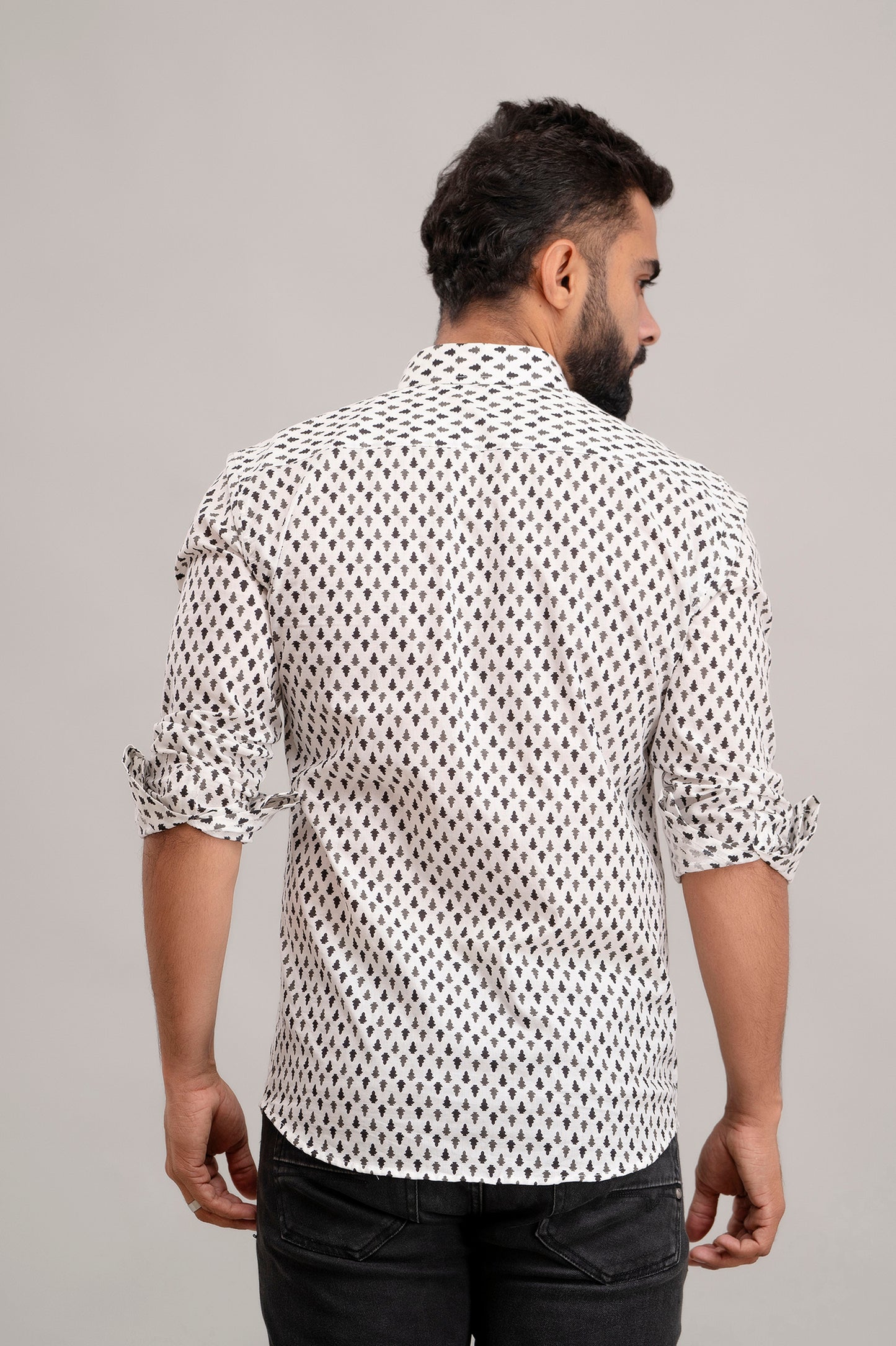 sanganeri print white shirt black print
