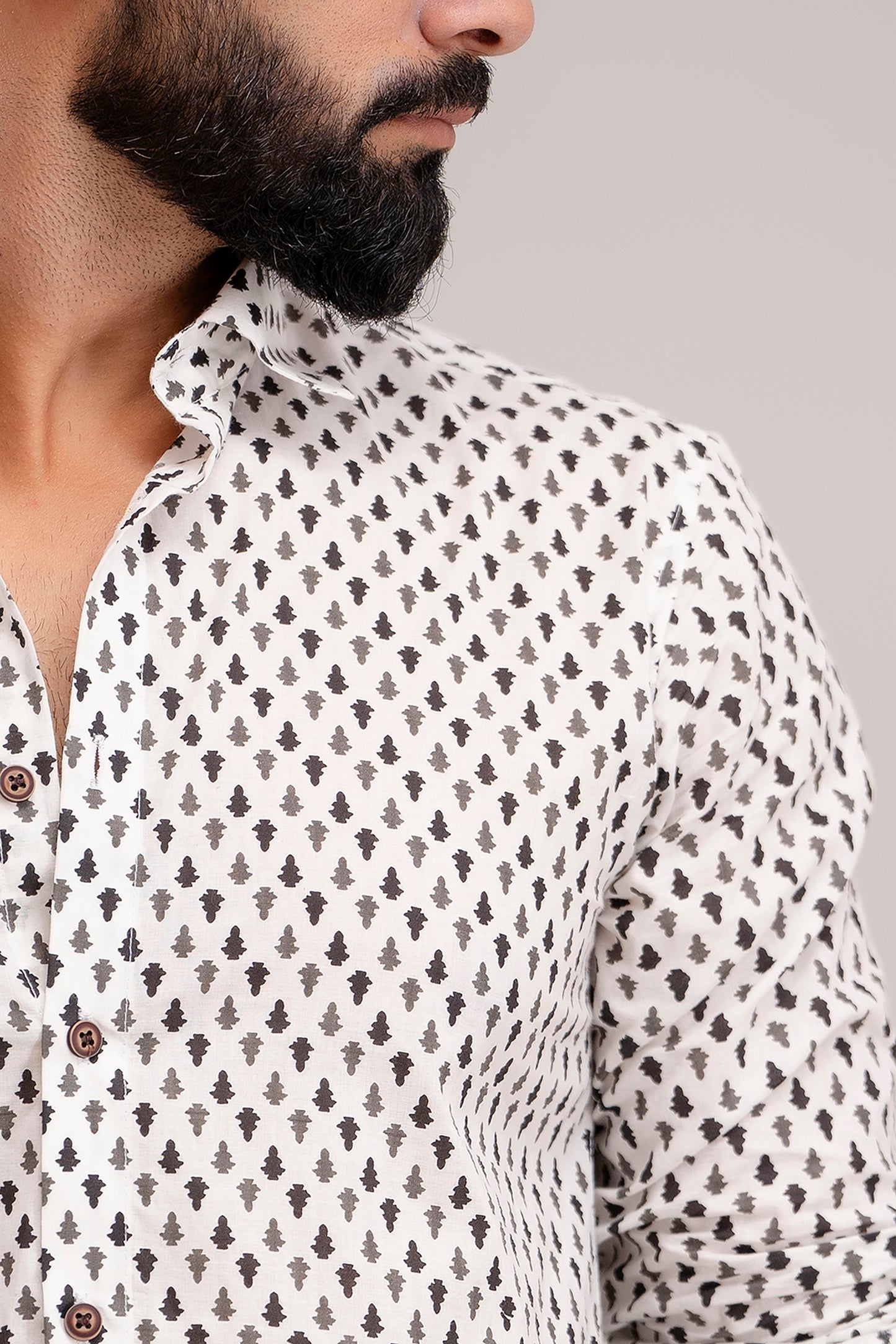 sanganeri print white shirt black print