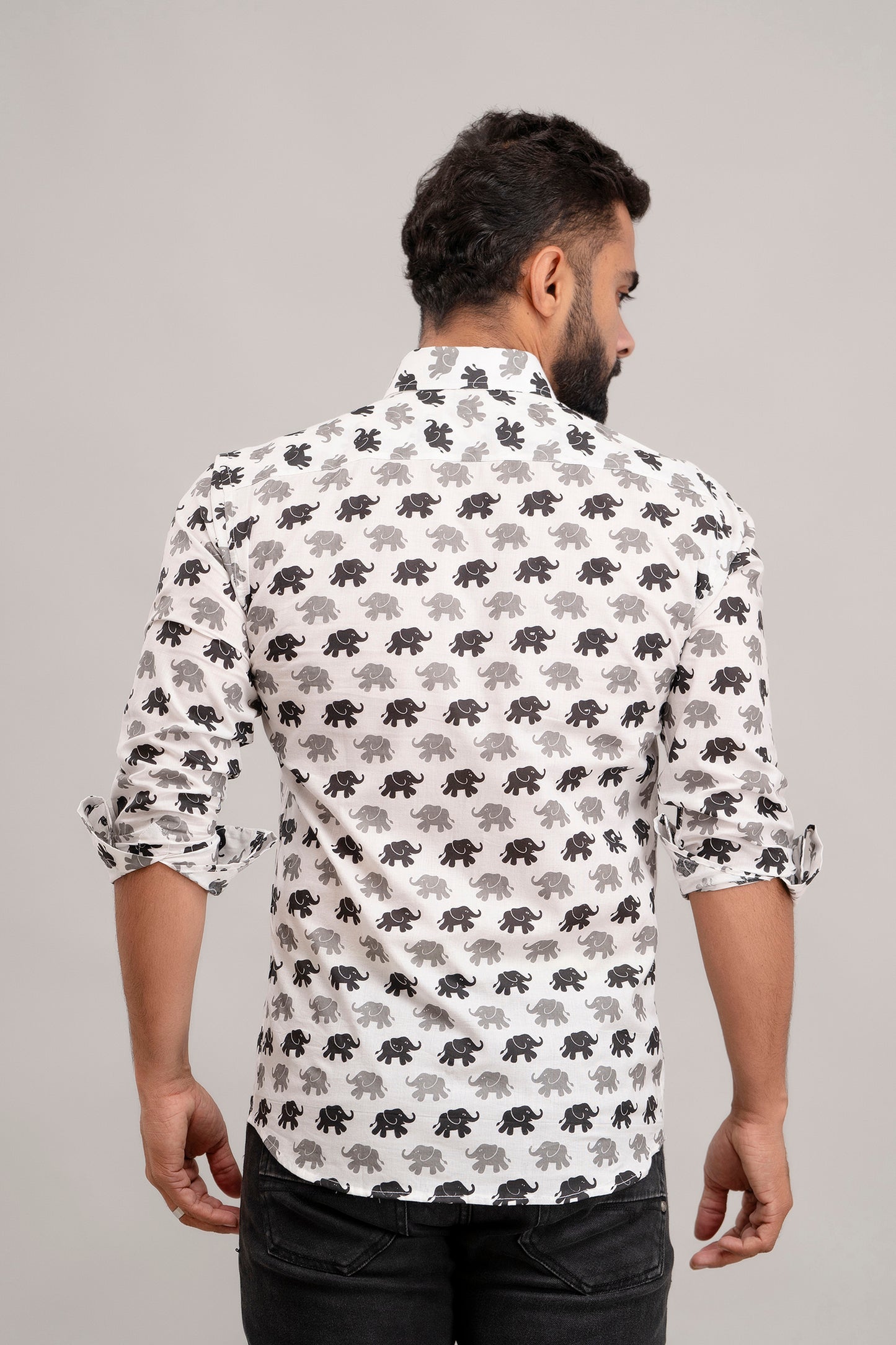 SANGANERI PRINT BLACK AND WHITE ELEPHANT PRINT