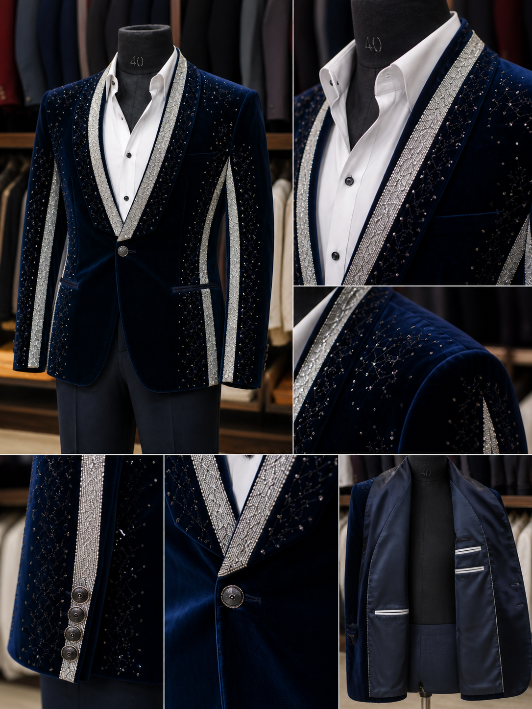 Black velvet handwork tuxedo