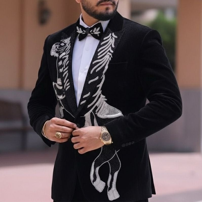 Black suit With Handwork Double Collar