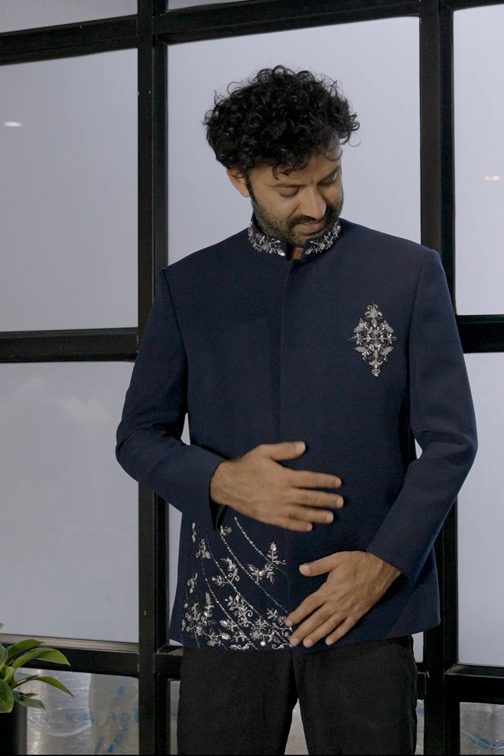 Blue Bandhgala With Handwork