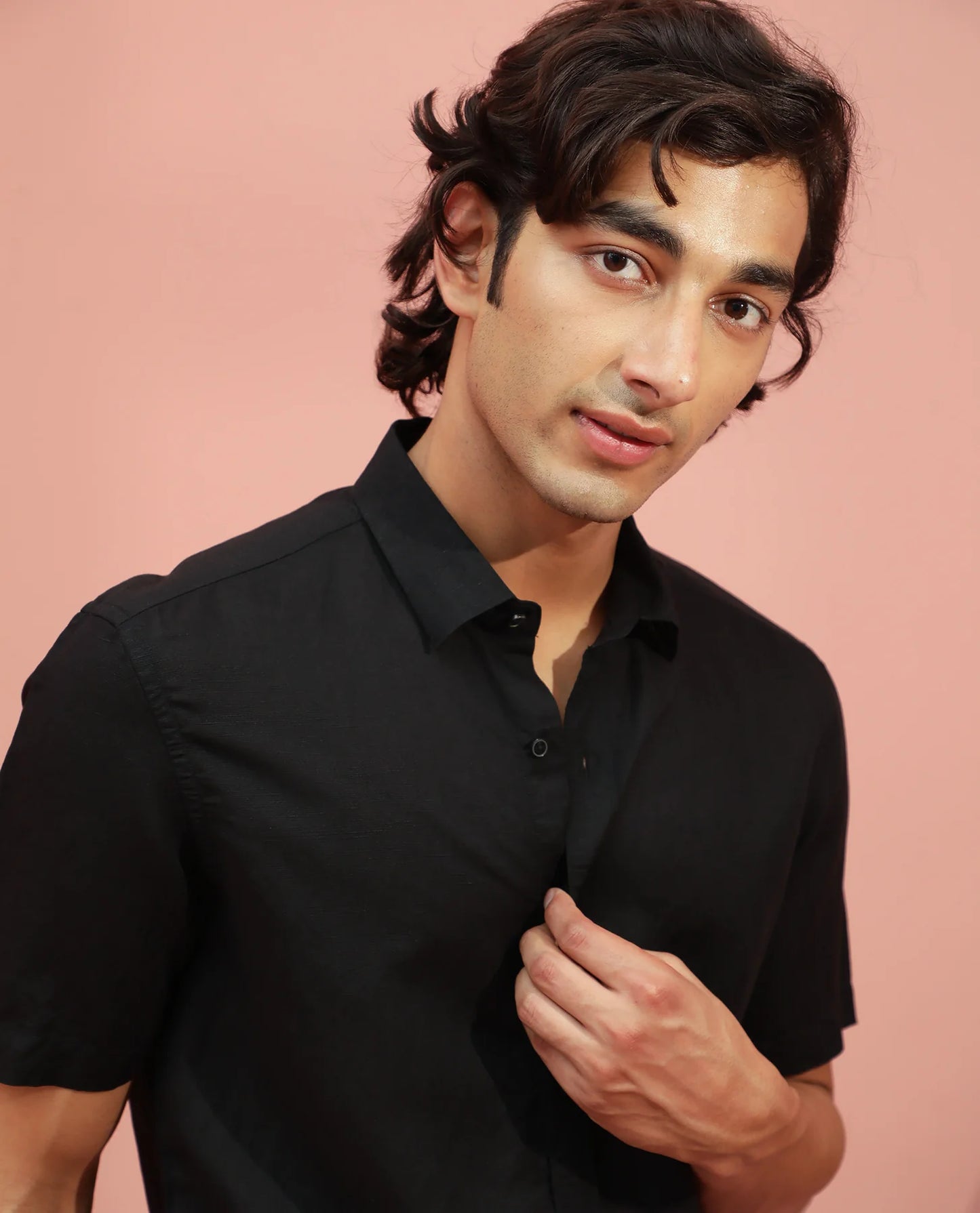 PREMIUM LINEN SHIRT HALF - BLACK