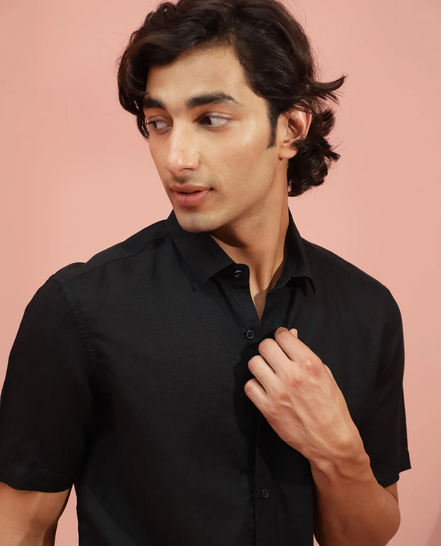 PREMIUM LINEN SHIRT HALF - BLACK