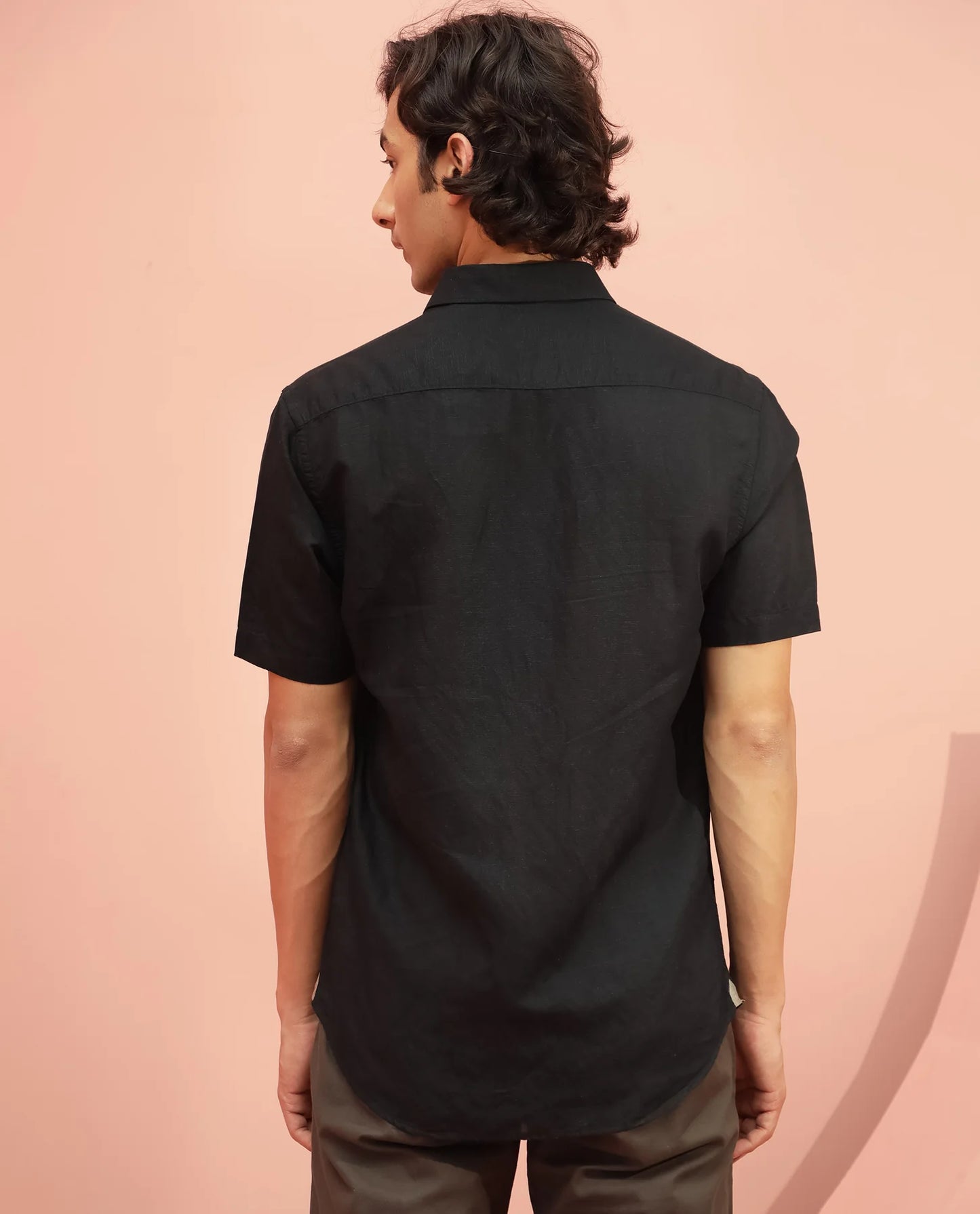 PREMIUM LINEN SHIRT HALF - BLACK