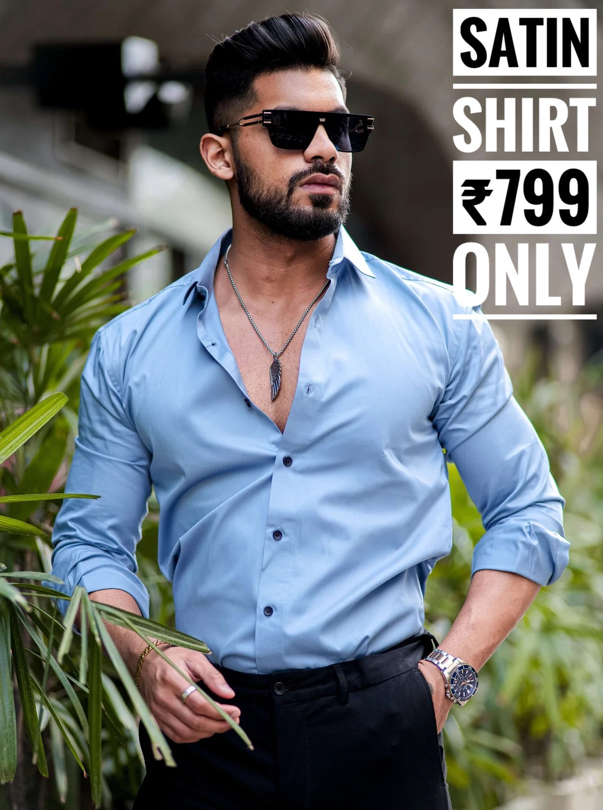 LIGHT BLUE IMPORTED SATIN SHIRT – BLENDS TRENDZZ