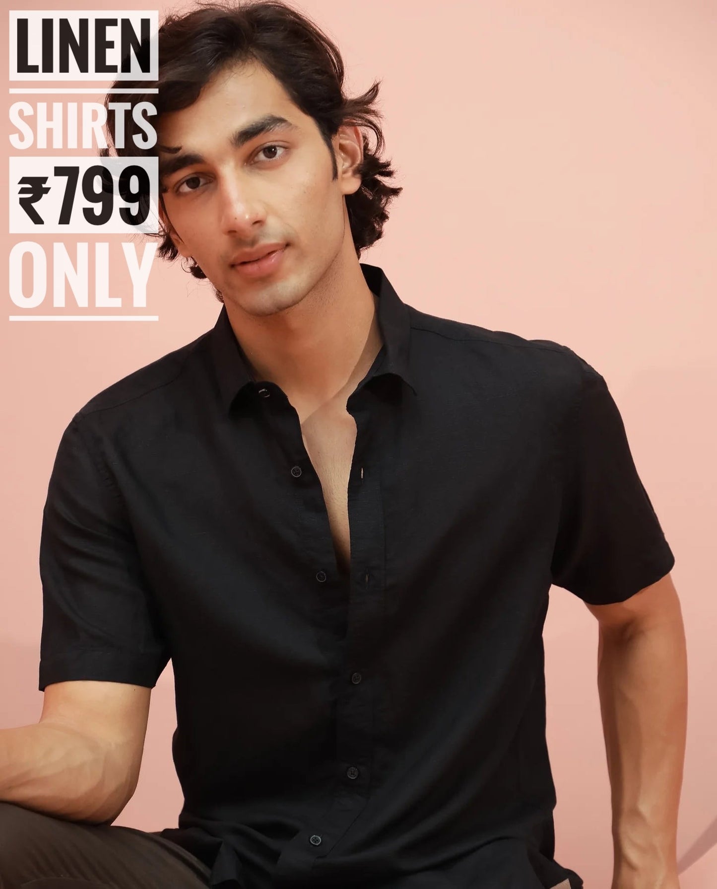 PREMIUM LINEN SHIRT HALF - BLACK